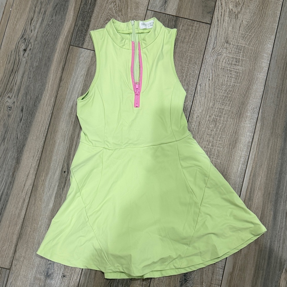 Lime Green active Sleeveless Dress with Pink Zipper